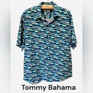 Tommy Bahama Silk Blend Azul Lagoon IslandZone® Camp Shirt Blue Allure